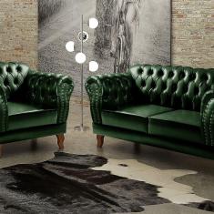 Imagem de Sofá Dom Pedro 2 e 1 Lugares Decoração Sala Recepção Retrô Verde