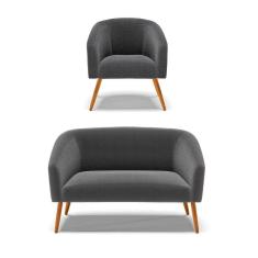 Imagem de Sofá Namoradeira E Poltrona Pé Palito Castanho Stella Bouclê Graf D03 - D`rossi