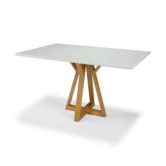 Imagem de Mesa Nubia 4 Lugares Retangular 1,4x0,90 Madeira Freijó Maciça E Tampo De Vidro Off-white Colado