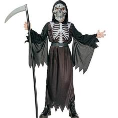 Imagem de Fantasia Infantil Halloween pra Menino Esqueleto da Morte de Luxo Comp