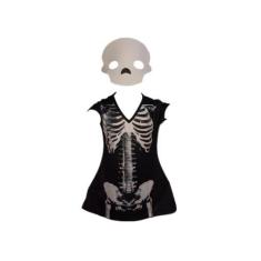 Imagem de Fantasia Roupa Infantil Vestido Esqueleto Com Máscara - Bililika, Pret