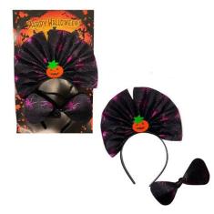 Imagem de Kit Fantasia Temática Halloween Bruxa Infantil Tiara Gravata - FX