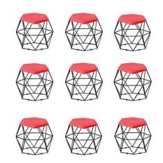 Imagem de Kit 09 Puff Banqueta Aramado Mila Base Preta Hexágono material sintéti