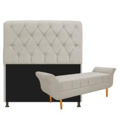 Imagem de Kit Cabeceira Lady e Recamier Ari 195 cm King Size Suede Bege - ADJ Decor