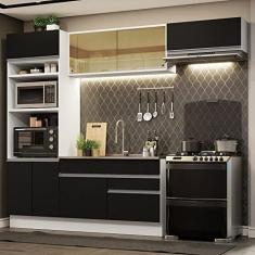 Imagem de Cozinha Completa Madesa Glamy 270011 com Armário e Balcão (sem Tampo e Pia) - Branco/preto