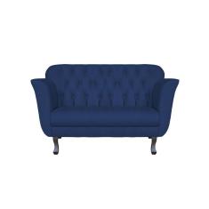 Imagem de Namoradeira Decorativa Dália Suede Azul Marinho 2 Lugares Pés Madeira Ms Decor