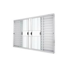 Imagem de Janela Veneziana Abertura Central 6 Folhas Grade Vidro Liso 100X150cm