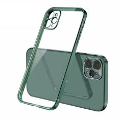Imagem de Capa de telefone transparente quadrada luxuosa de silicone para iPhone 11 12 13 Pro Mini Xs Max X Xr Se 2020 7 8 Plus Capa macia revestida, preto verde, para iPhone 12