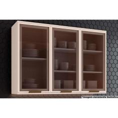 Imagem de Armário Aéreo Cozinha Modulado Connect c/ 3 Portas c/ Vidro 120cm Off White - Henn