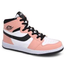 Imagem de Tênis Bota Feminino Botinha Academia Cano Alto Alks, Rosa, Branco, Pre