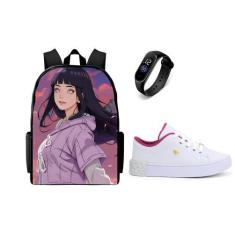 Imagem de Conjunto Feminino Mochila Escolar Mais Tenis Casual Infantil E Relogio