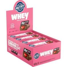 Imagem de Barra de Proteínas Nutry Whey Trufa de Morango 50g - Display Com 12 Unidades - Com Colágeno, Fibras e 15g de Proteínas
