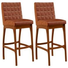 Imagem de Kit 02 Banquetas Altas Para Cozinha Sala de Jantar Fixa Mila L02 Couríssimo Camel - Lyam Decor