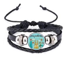 Imagem de DIYthinker Pulseira de couro trançado com contas da Sagrada Familia Espanhola Barcelona