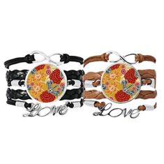 Imagem de DIYthinker Pulseira chinesa japonesa com estampa de flores asiáticas, alça de mão, pulseira de couro, conjunto duplo para presente