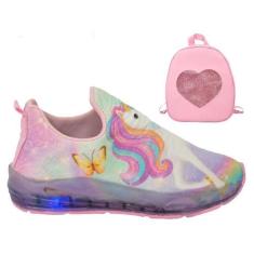 Imagem de Tênis Infantil Feminino Unicórnio/Amy Rose Com Led Slip On + Bolsa + M