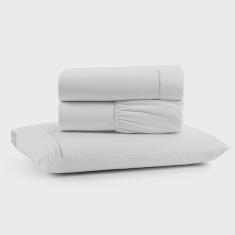 Imagem de Jogo de Lençol Luiza Solteiro 3 Pçs Percal 100% Algodão 180 Fios Ponto Palito - Branco