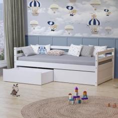 Imagem de Cama Solteiro Dreams com 02 Gavetas Madeira Maciça Branco Megamobilia