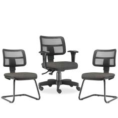 Imagem de Kit Cadeira De Escritório E 2 Cadeiras Cinza Escuro