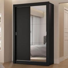 Imagem de Guarda-Roupa Solteiro 2 Portas De Correr Com Espelho 2 Gavetas Preto V