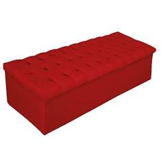 Imagem de Recamier Baú Estofada Mel 195 cm King Size Com Capitonê Suede Vermelho - ADJ Decor