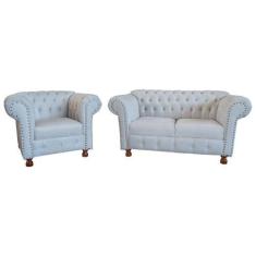 Imagem de Conjunto Sofa Namoradeira Chesterfield Capitone Luis Xv Suede Nude / D