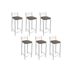 Imagem de Banqueta Sala de Jantar Gênova B705 Kit 6 Un Cromado/Marrom 21 - Kappesberg