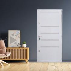 Imagem de Porta Lambril com Maçaneta 2 Fechaduras Tetras com Friso Linha Roma 210x90 Esquerdo Branco