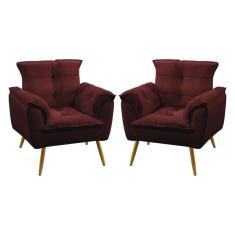 Imagem de Kit 2 Poltronas Decorativas Estofada Opala Sued Bordô Aradecor