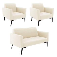 Imagem de Sofá Namoradeira Com 2 Poltronas Pés Villach Marisa Veludo Bege D03 - D'rossi