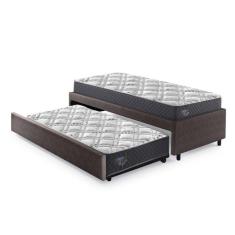 Imagem de Bicama Box Solteiro 88x188cm Courino com Dois Colchões Adapto Molas Ensacadas Ecoflex Marrom/Cinza