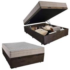 Imagem de Cama Box Baú Casal Suede + Colchão SerenePrime Molas Ensacadas 138x188x69