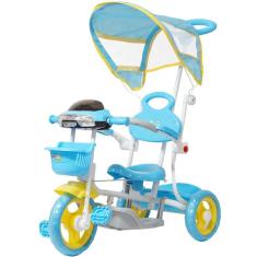 Imagem de Triciclo Motoca Bicicleta 3 Rodas Infantil Passeio com Empurrador Pedal Luz Som Capota Azul