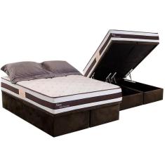 Imagem de Cama Box Baú Queen: Colchão Molas Herval MasterPocket Ensacadas Ness + Base crc Suede Brown(158x198)
