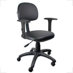 Imagem de Cadeira Secretária Giratória com Braço Regulável em Couro Preto