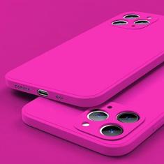 Imagem de Capa de telefone quadrada de silicone líquido para iPhone 14 12 11 13 Pro Max Mini X XR XS 7 8 Plus SE 2 Capa de proteção de lente completa, rosa fluorescente, para iPhone 13