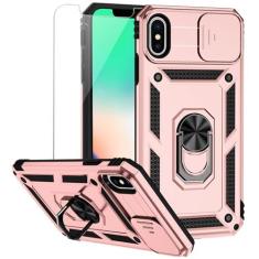 Imagem de Capa protetora para iPhone XS Max com capa de lente de câmera HD, camada dupla de grau militar proteção contra quedas suporte magnético suporte suporte de telefone para iPhone XS Max 6,5 polegadas