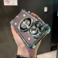 Imagem de Capa de telefone de carregamento sem fio de luxo para iPhone 11 12 13 14 Pro Max Plus Capa protetora magnética transparente galvanizada, verde, para iphone 13Pro Max
