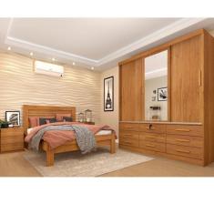 Imagem de Quarto Completo Guarda Roupa 3 Portas Cama Casal e Mesa de Cabeceira Chicago Tcil Móveis Cinamomo