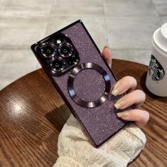 Imagem de Capa luxuosa de celular com carregamento sem fio, glitter, para iphone 15, 14, 13, 12, 11 pro max plus, capa macia, roxa, para iphone 14pro