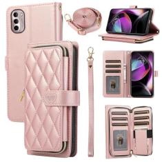 Imagem de Furiet Argyle Capa carteira para Motorola Moto G 5G 2022 com alça de ombro, 9+ compartimentos para cartões, bolso com zíper, capa de telefone de couro PU de luxo para MotoG G5G 2022 XT2213-3 XT2213-2