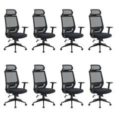 Imagem de Kit 8 Cadeiras para Escritório Genebra Presidente com Nr17 Preto