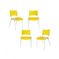 Imagem de Kit 4 Cadeiras Iso Para Escola Escritório Comércio Amarela Base Branca