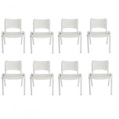 Imagem de Kit 8 Cadeiras Iso Para Escola Escritório Comércio Branca Base Branca