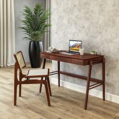 Imagem de Kit 2 Peças para Escritório com Escrivaninha e Cadeira em Madeira Maciça Castanho