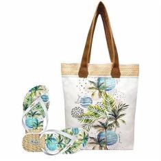 Imagem de Bolsa Com Chinelo Feminino Coqueiros Tropicais Magicc Bolsa