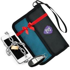 Imagem de Bolsas Faraday grandes para telefones com dois bolsos, 1 bolsa Faraday, protetor de bloqueio de sinal, protetor de chaveiro Faraday, bolsa RFID Faraday para chaveiro com alça removível, fecho de zíper