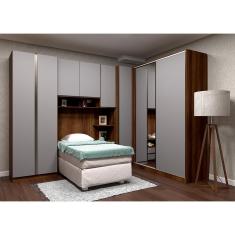 Imagem de Guarda Roupa de Canto Solteiro com Espelho Nogueira Dourado com Cinza Puro Prime Luciane Móveis