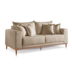Imagem de Sofá 3 Lugares Almofada Solta Base Madeira Linho Bege Medio Mila 2M -