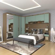 Imagem de Quarto De Canto Casal Com Guarda Roupas Com Espelho E Mesas De Cabeceira Paris Luciane Móveis Avelã Pf Com Verde Pf
